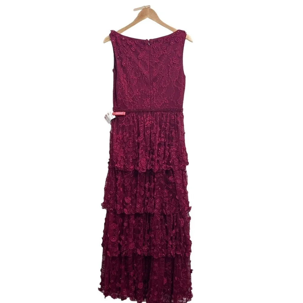 NEW $698 MAC DUGGAL 67710 BURGUNDY FLORAL RUFFLED TIERED SLEEVELESS GOWN Sz 10 - Picture 5 of 16